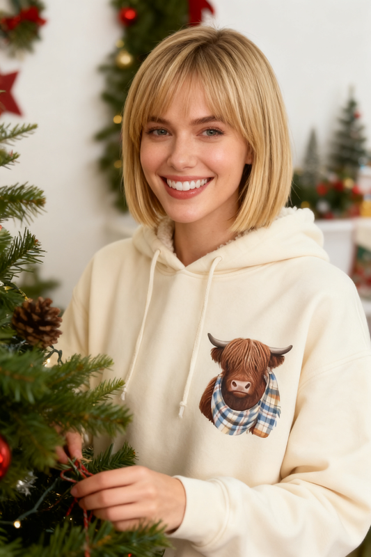 💖CHRISTMAS SALE 50% OFF!!🎁Cute Highland Cow Cozy Fleece-Lined Hooded Sweatshirt🦬