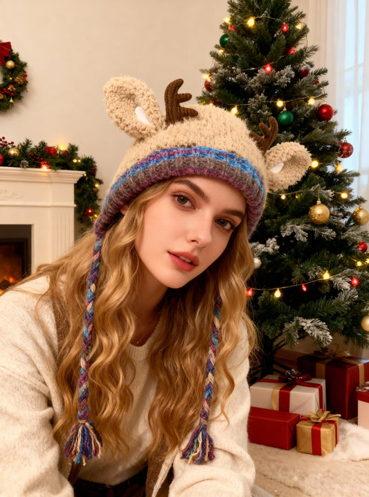 🎅Surprise price: £9.99 only!🎄🦌Handmade Knitted Christmas Antler 2-in-1 (Hat/Handbag)🧶2