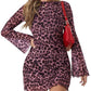 💃2026 New Arrivals 50% OFF🐆💥Women's Leopard Print Long Sleeve Slim Fit Dress👍 ✨Elegant Ruffle Hem Short Skirt, Bodycon Mesh Sleeves