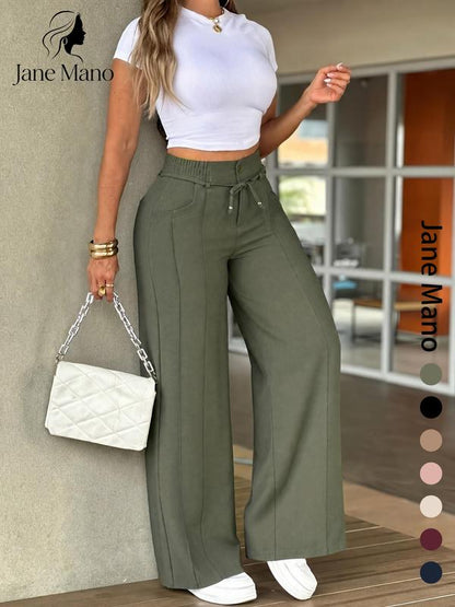 ⏳Last Day Sale Only ￡15.99!!👖💥Women's High-Waisted Straight Leg Trousers – Front seam & elastic back – Versatile, comfortable & perfect for office or casual wear ✨🌸