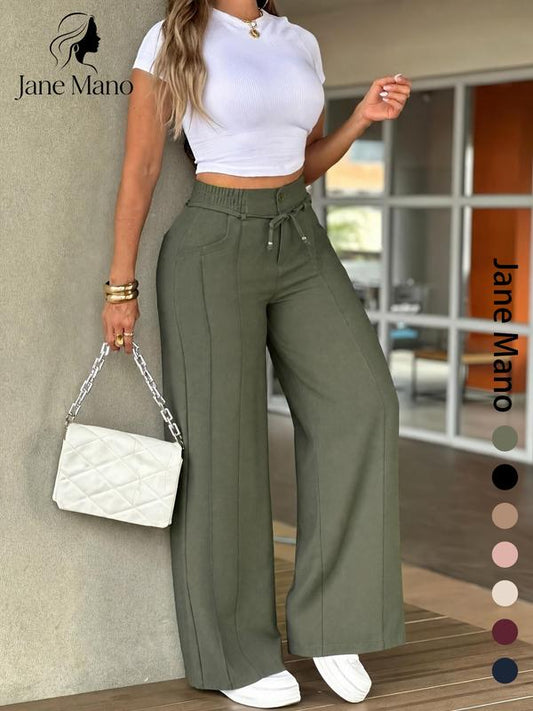 ⏳Last Day Sale Only ￡15.99!!👖💥Women's High-Waisted Straight Leg Trousers – Front seam & elastic back – Versatile, comfortable & perfect for office or casual wear✨🌸