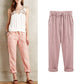 Women's trousers with elasticated waistband in plain colour / seven-quarter trousers