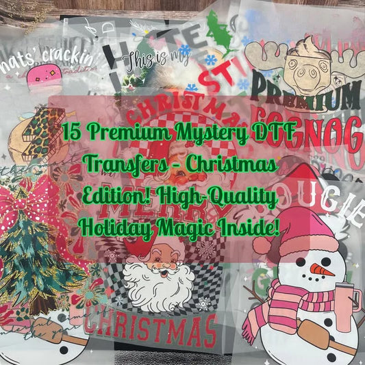 🔥15PCS Christmas Mystery DTF Transfer Bundle – Ready to Press Holiday Designs for Festive DIY Creations
