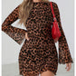 💃2026 New Arrivals 50% OFF🐆💥Women's Leopard Print Long Sleeve Slim Fit Dress👍 ✨Elegant Ruffle Hem Short Skirt, Bodycon Mesh Sleeves