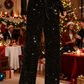 🎅LAST DAY SALE 50% OFF💖Women's Sequin Sparkle Wide Leg Pants with Elastic Waistband