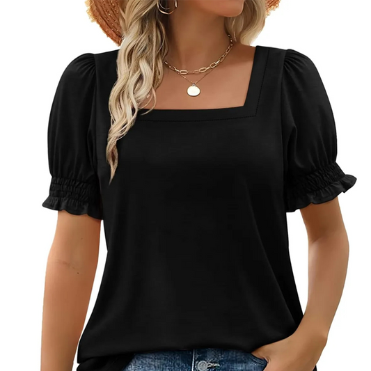 💕Hot Promotion 50% OFF🍃Women's Casual Square Neck Smocked Sleeve T-Shirt