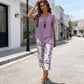 💥Last Day Special Price:£ 16.99👗Women's 2-Piece Set – Layered Asymmetrical Tunic Top & Printed Wide Leg Pants, Breathable Polyester✨
