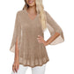 💎Surprise Price ￡13.99‼️🎇Women's Sparkly Split Flare Sleeve Top Limited Sale｜Elegant Split Flare Sleeve Glitter Top for Club & Date Nights💃