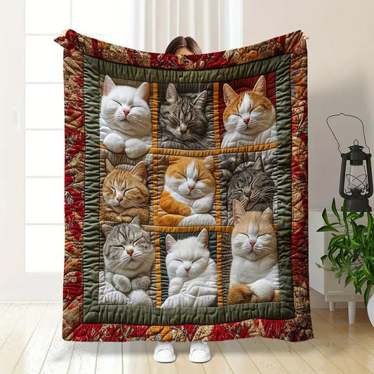 ⏳ LAST DAY SALE: £9.99!! 🐱💤 Cozy 9‑Panel Sleeping Cats Blanket – Ultra‑Soft Flannel, Reversible Design, Perfect for Sofa, Bed & Travel 🌙✨
