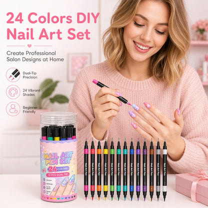 📢📢48% OFF !!⏰️ 24 Colors Dual Ended Nail Art Pens Set