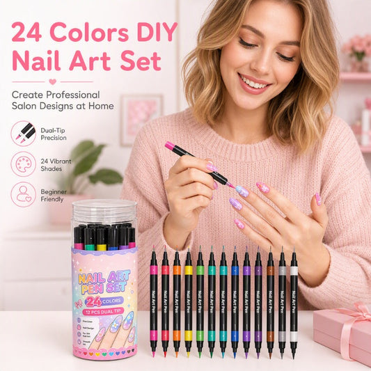 📢📢48% OFF !!⏰️ 24 Colors Dual Ended Nail Art Pens Set