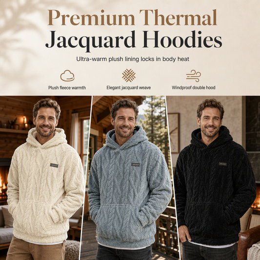 ⏳LAST DAY SALE ONLY ￡16.99!!✨Men's Winter Fleece Lined Hoodie Jacquard Pattern Long Sleeve Pullover Sweatshirt for Casual Outdoor Wear✨