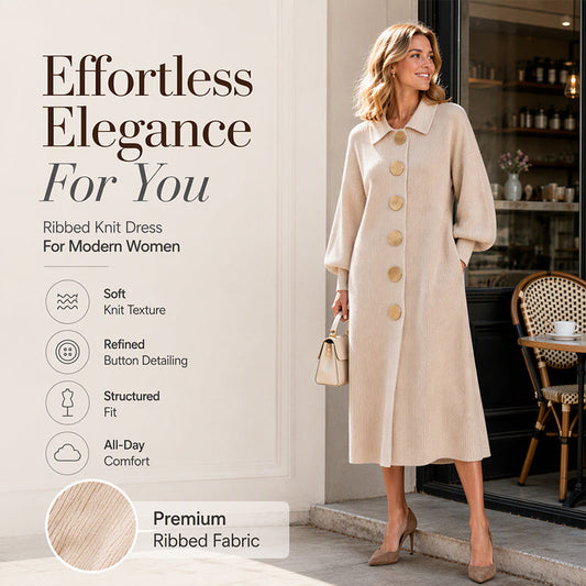 🍂Autumn Hot Sale 59% OFF🔥✨Women's Lantern Sleeve Ribbed Knit Maxi Dress
