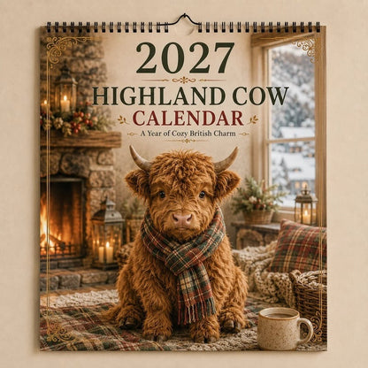 🐮 2027 Highland Cow Wall Calendar – Cozy Farmhouse Decor for Your Home