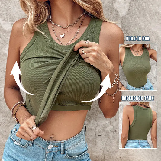 💖Last Day Special Price-Up to 80% Off !!💖Ribbed Stretchy Tank Top with Shelf Bra