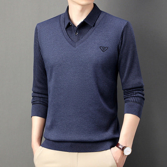 Men's Fake 2-Piece Knitted Shirt